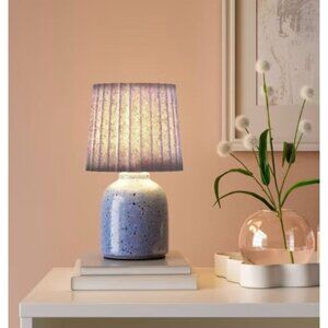 Set of 2 Blue Speckled  Mini Ceramic Table Lamps With Pleated Shade NEW